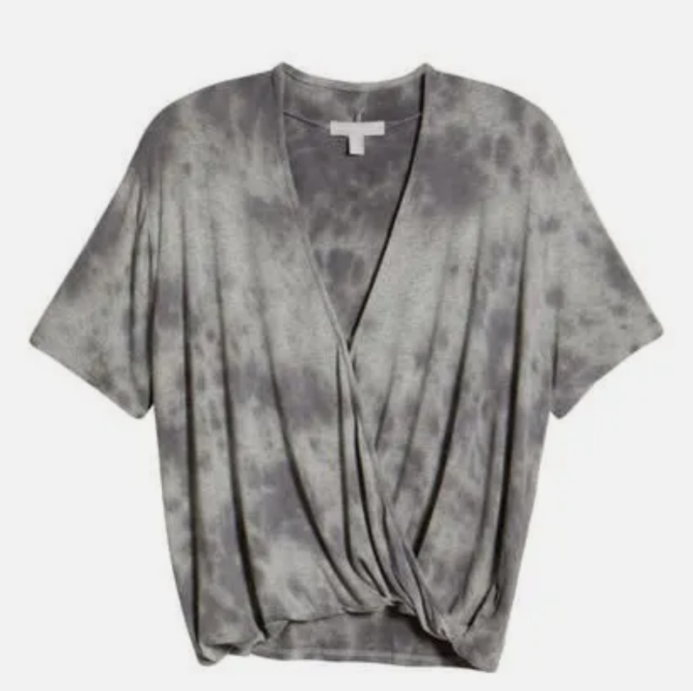 !!! NEW CHELSEA 28 Knit Wrap Front Top In Black- Grey Tie Dye, Size XS NWT